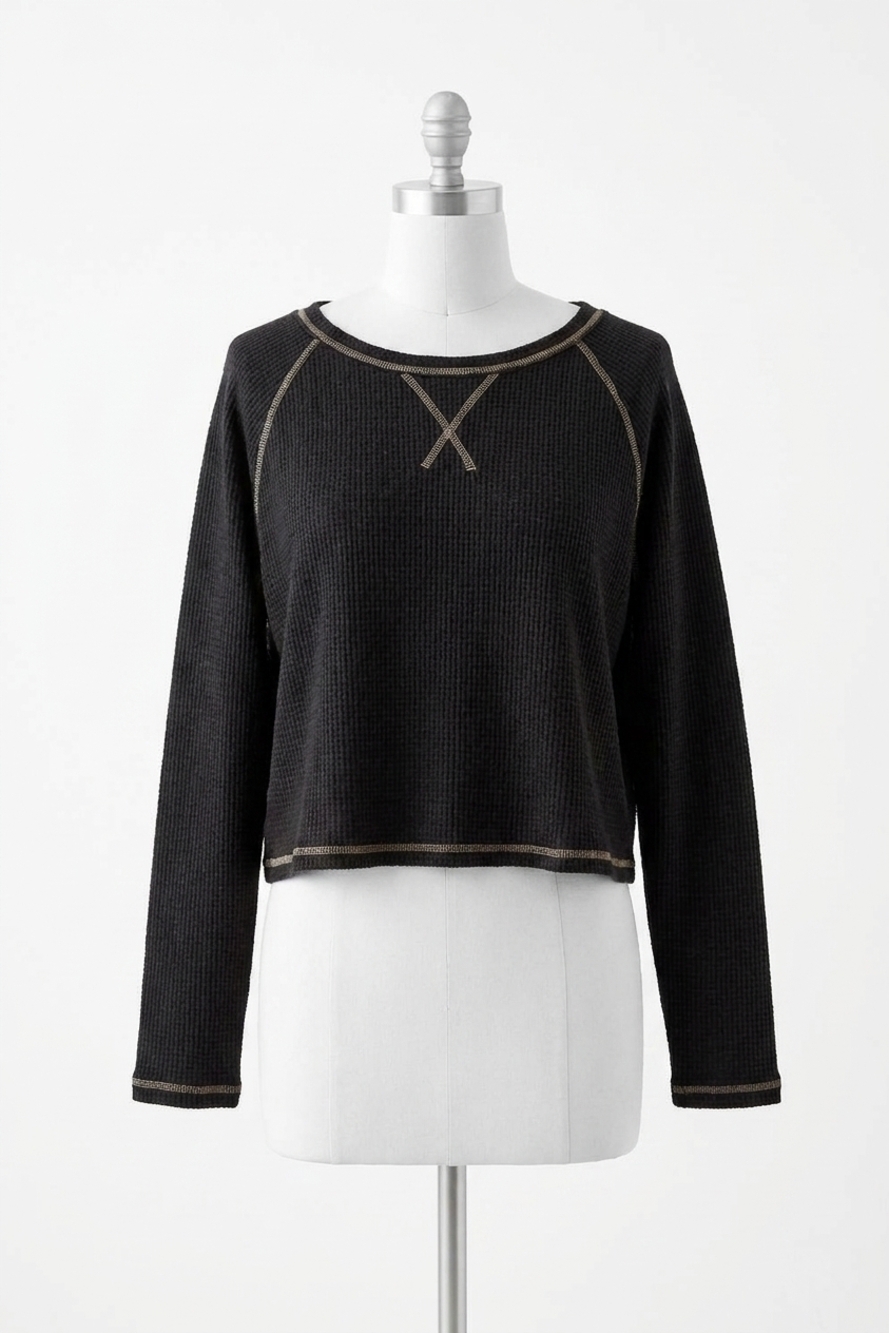 NEW CHASER lucy long sleeve top in licorice